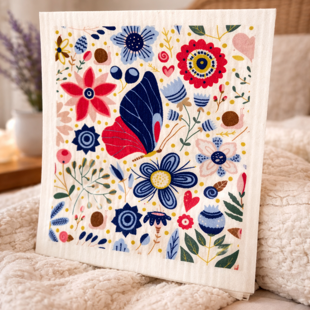 Spring Garden Flowers Swedish Dishcloth